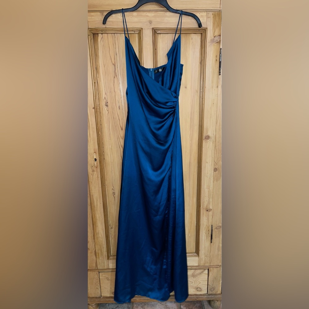 Misguided Silky Wrap Over Maxi Dress Dark Teal Size 2 NWT
